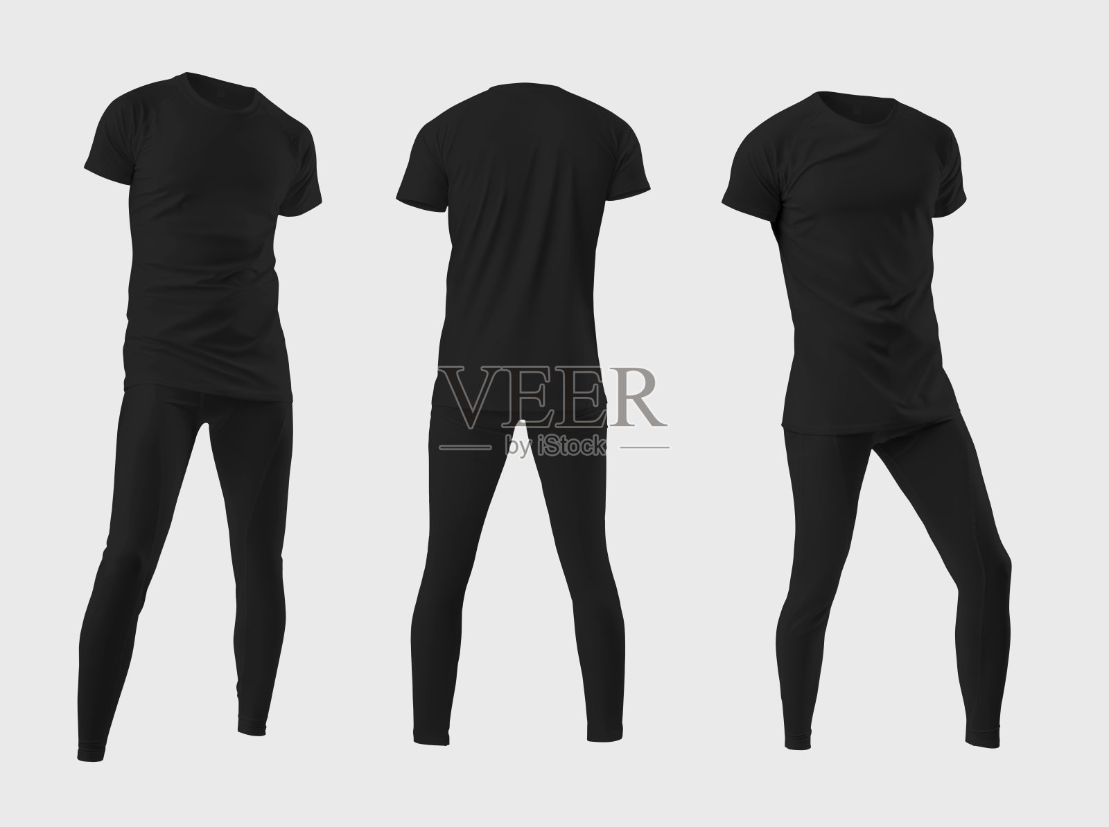 黑色运动服模型，用于设计展示，图案，压缩内衣3D渲染。照片摄影图片