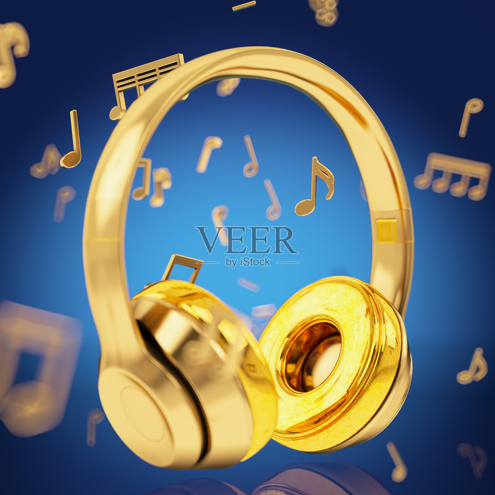 金色耳机与音符照片摄影图片