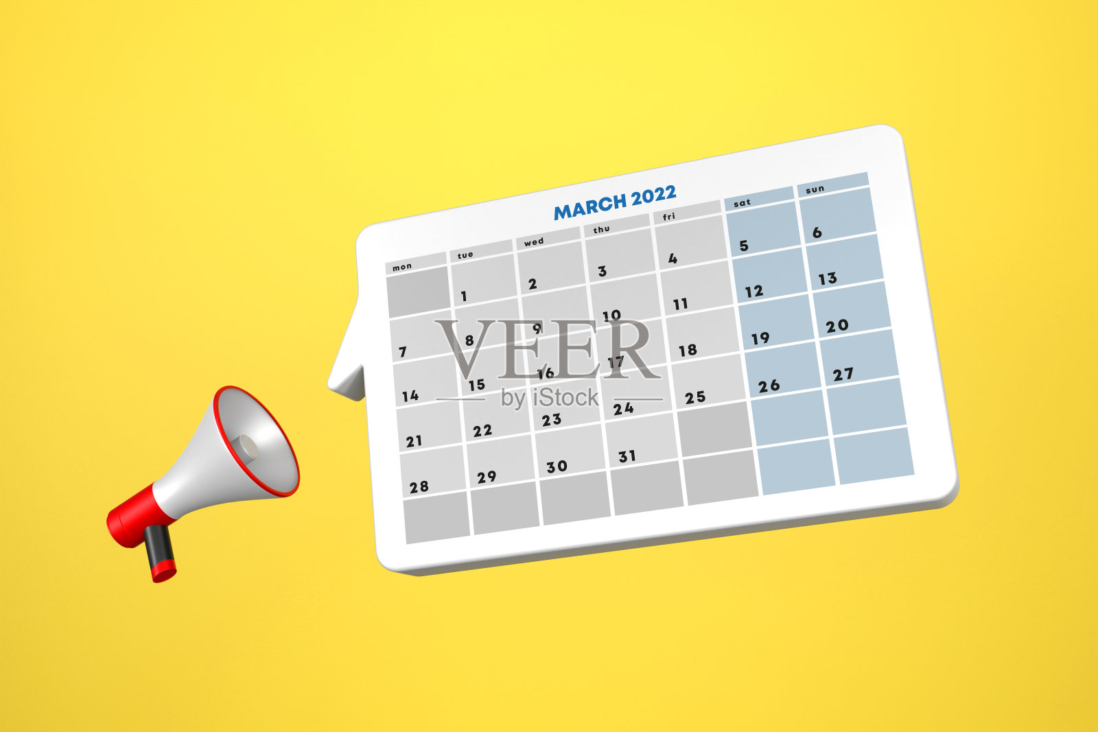 2022年3月带扩音器的演讲泡泡日历照片摄影图片
