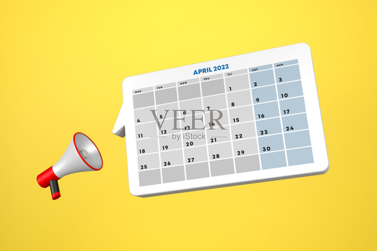 2022年4月带扩音器的演讲泡泡日历照片摄影图片