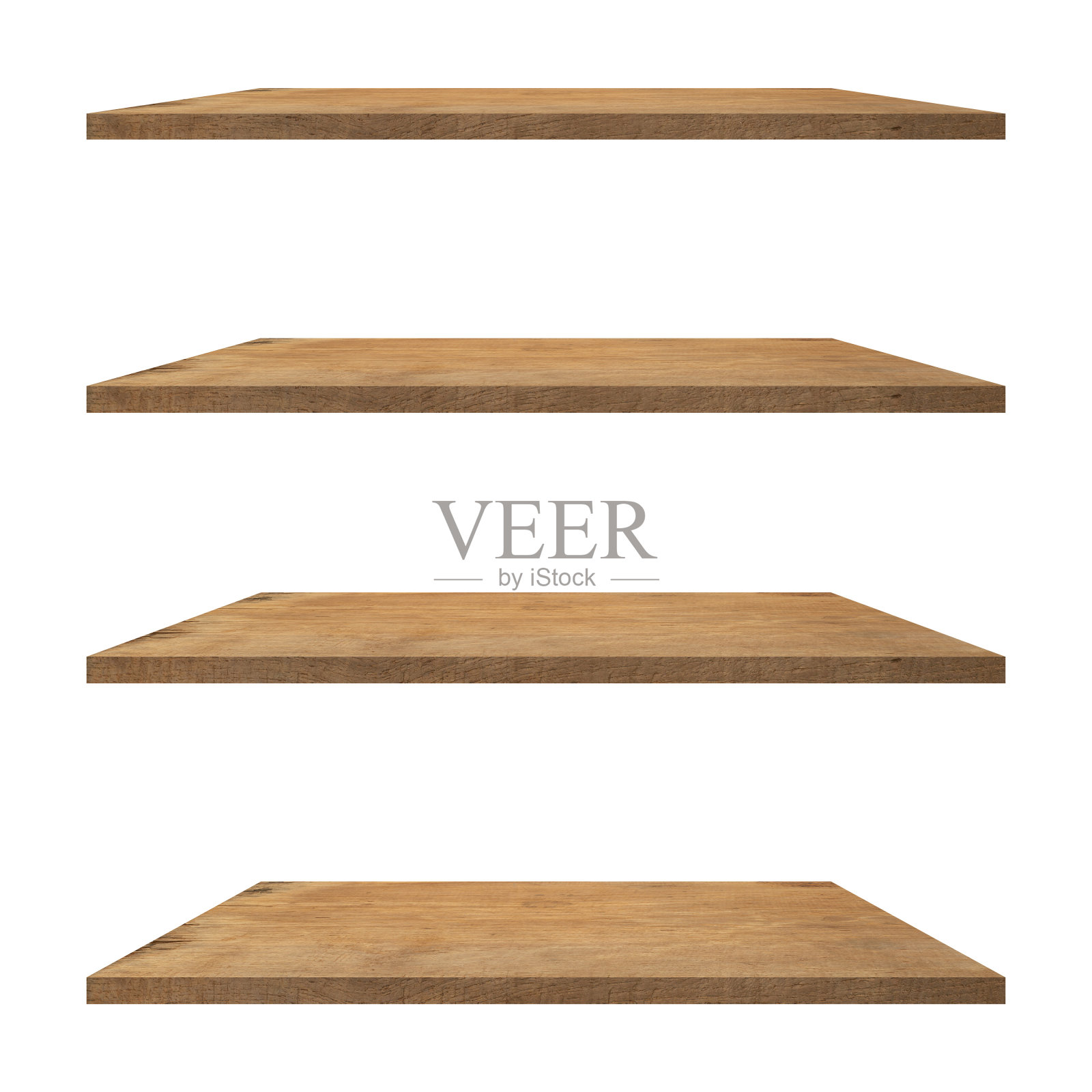 4个老木架桌子孤立在白色背景和显示蒙太奇产品。照片摄影图片
