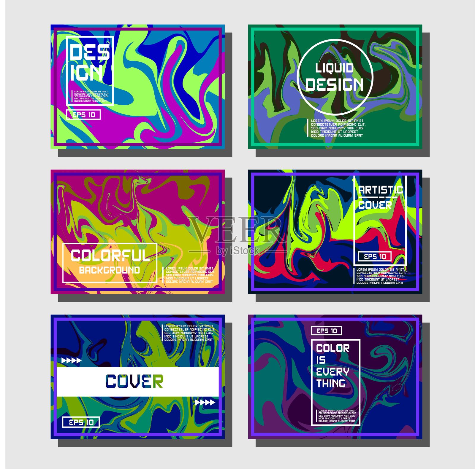 彩色抽象几何背景。液体动力梯度波。流体大理石纹理插图。现代覆盖集。eps10向量插画图片素材