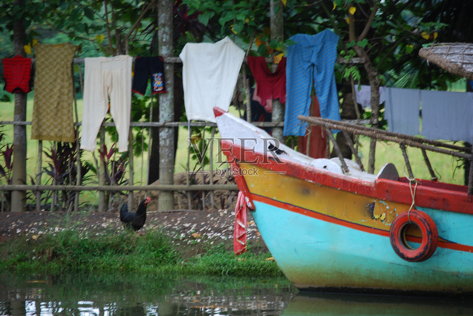 带着晾衣绳的渔船喀拉拉邦照片摄影图片