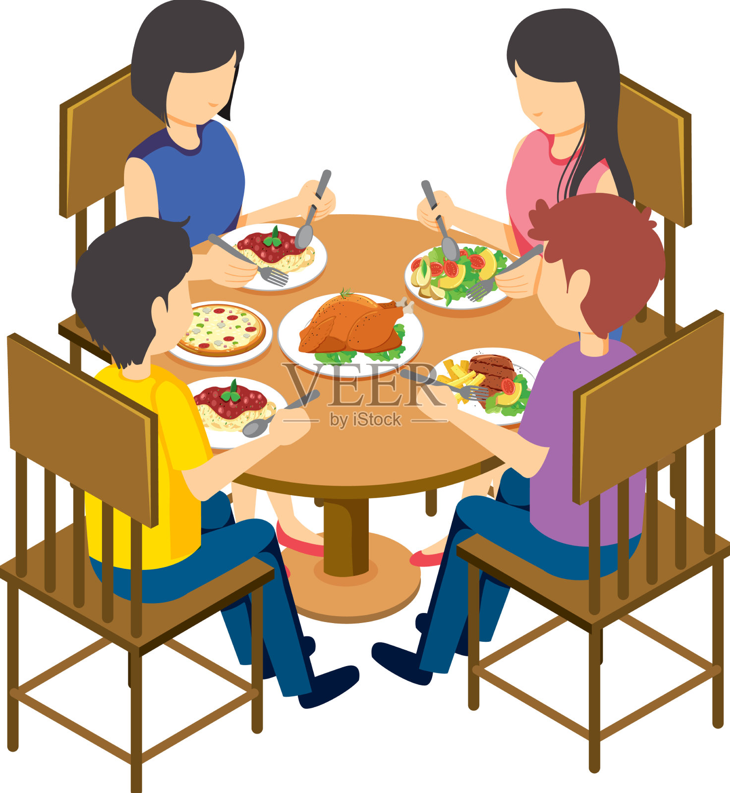 家庭餐桌等距设计元素图片