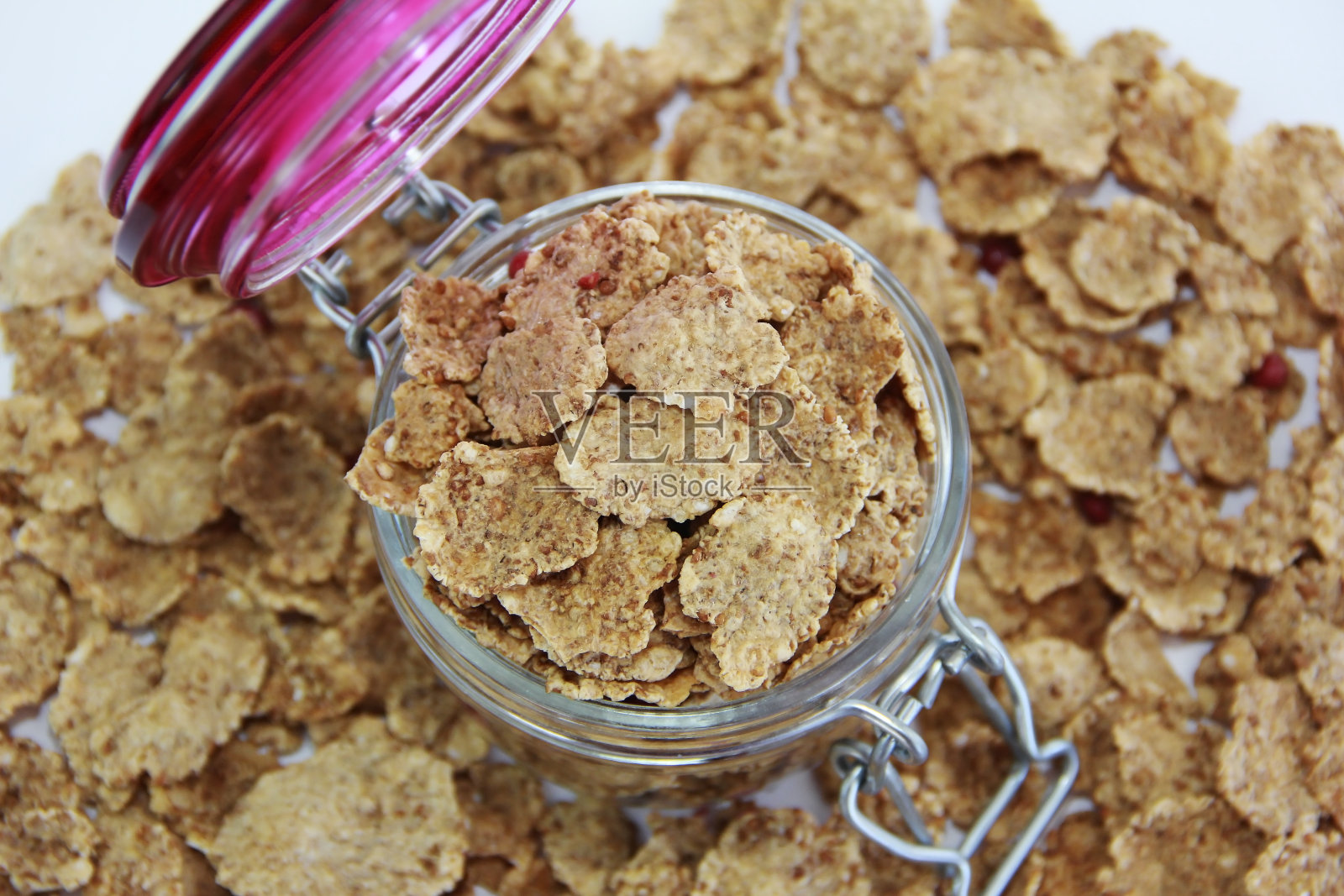 在玻璃罐中干燥的饮食什锦早餐照片摄影图片