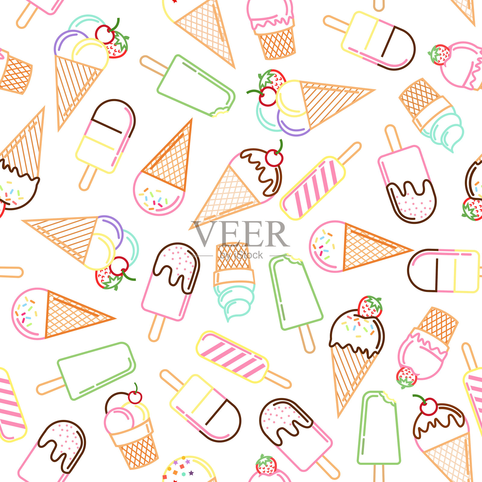 无缝冰淇淋蛋筒插画图片素材