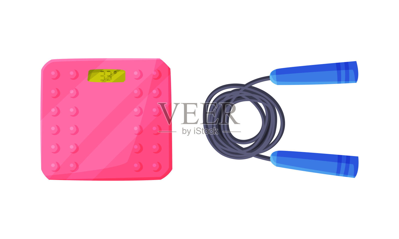 健身运动器材套装。跳绳和地板比例尺矢量插图设计元素图片