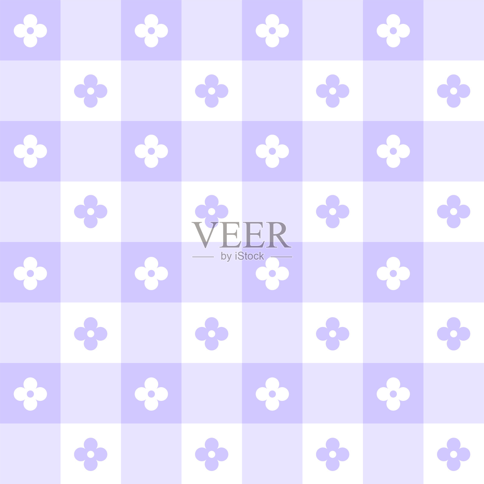 可爱的雏菊花柔和的紫色紫色丁香花格子格子图案背景矢量卡通插图台布，野餐垫包裹纸，垫，织物，纺织品，围巾。插画图片素材