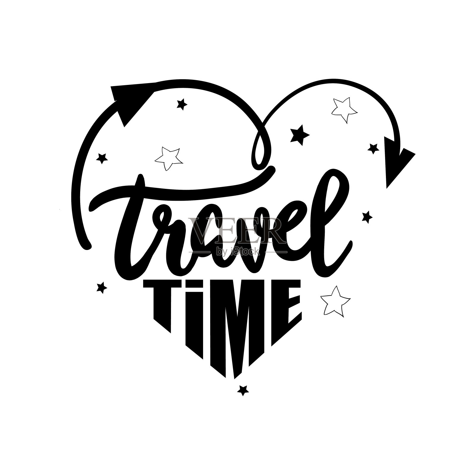 旅行卡时间到了。手绘现代书法。墨水插图。插画图片素材