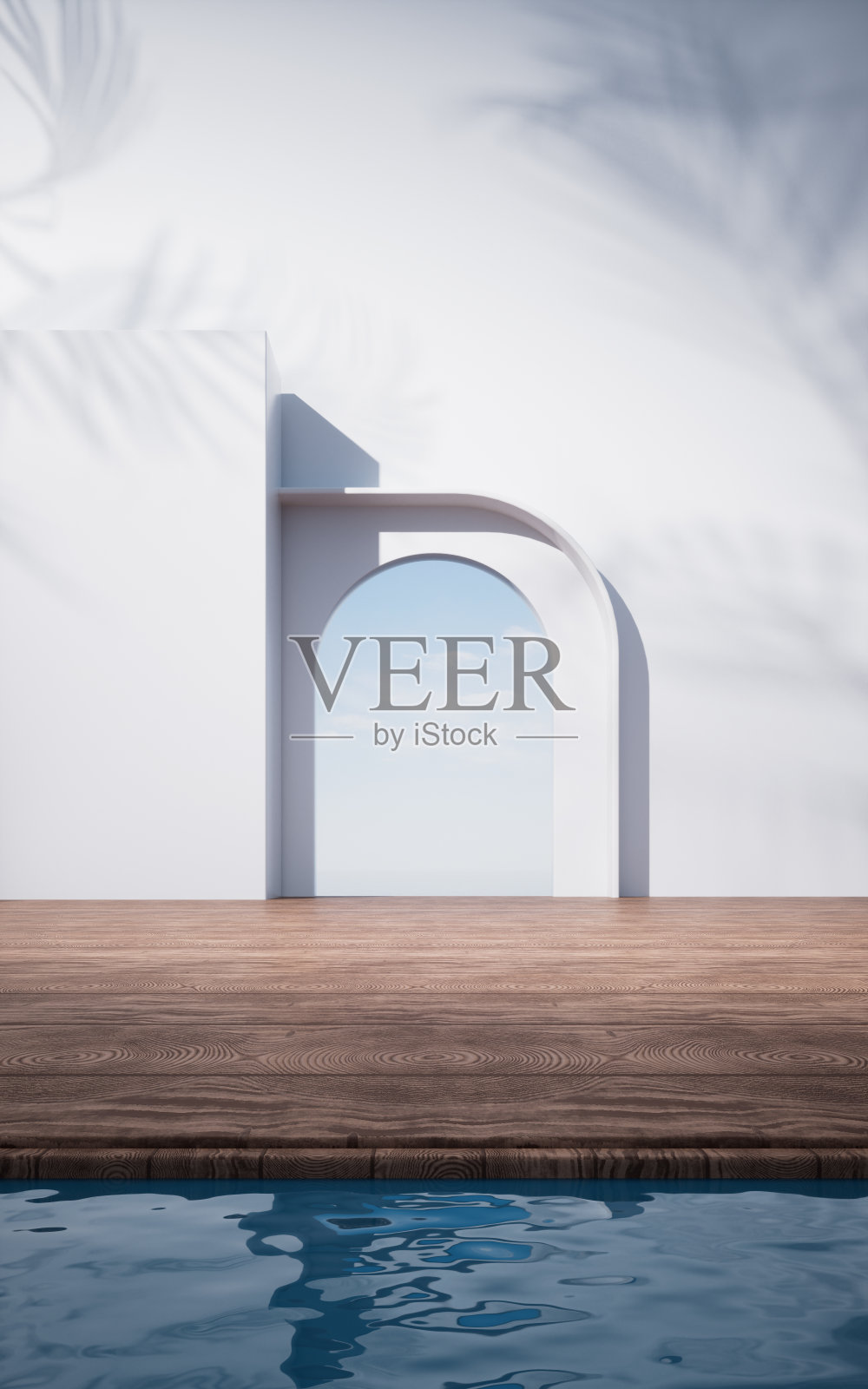 空地板与水面背景，3d渲染。照片摄影图片