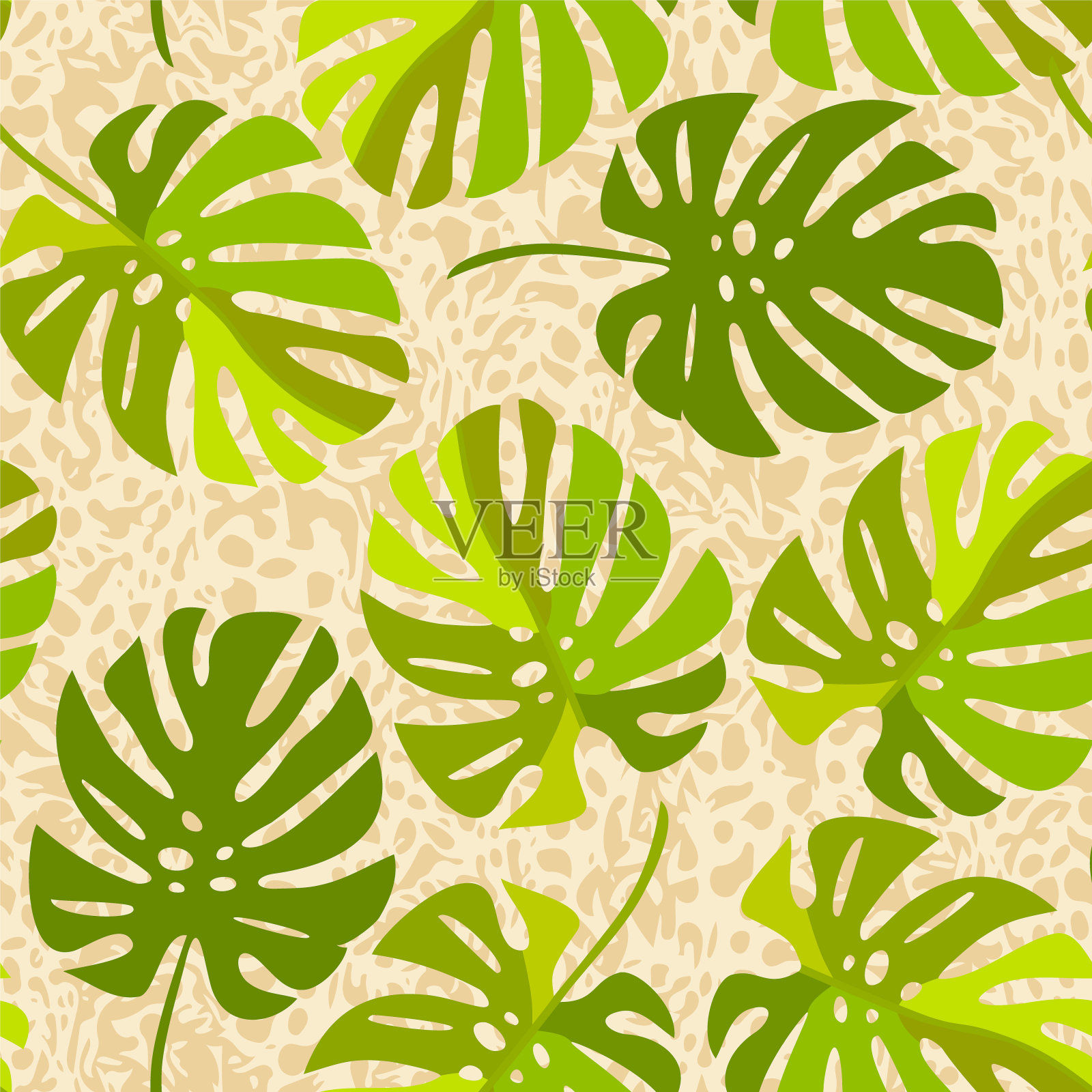 向量-热带叶片无缝模式。插画图片素材