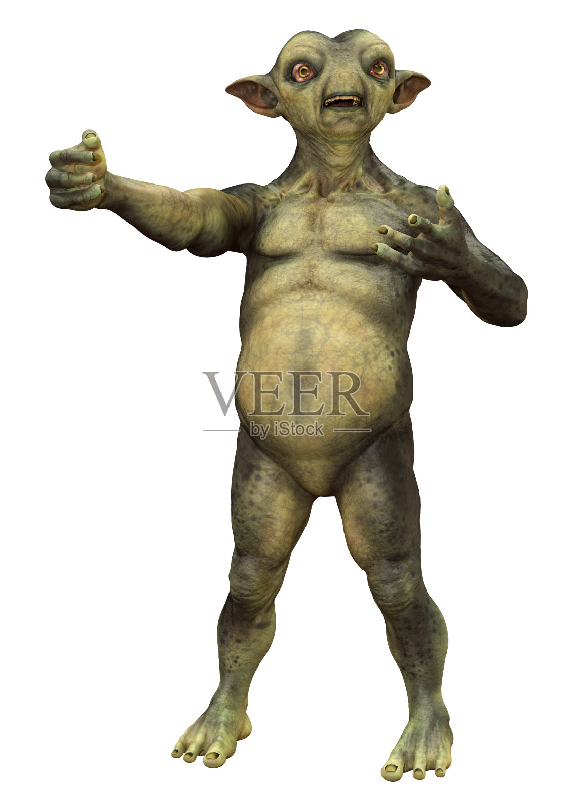 3D渲染绿色外星人在白色照片摄影图片