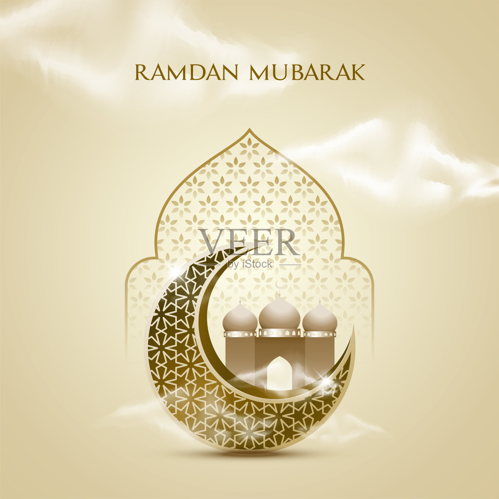 伊斯兰教的问候斋月卡里姆卡设计在阴天的背景插画图片素材