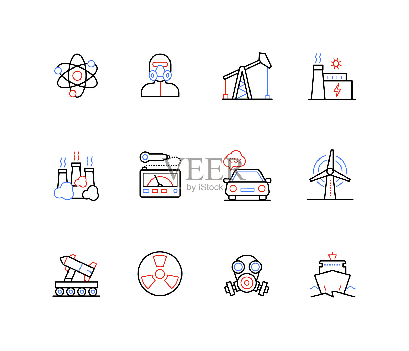 全球性工业化问题——线条设计风格的图标图标素材