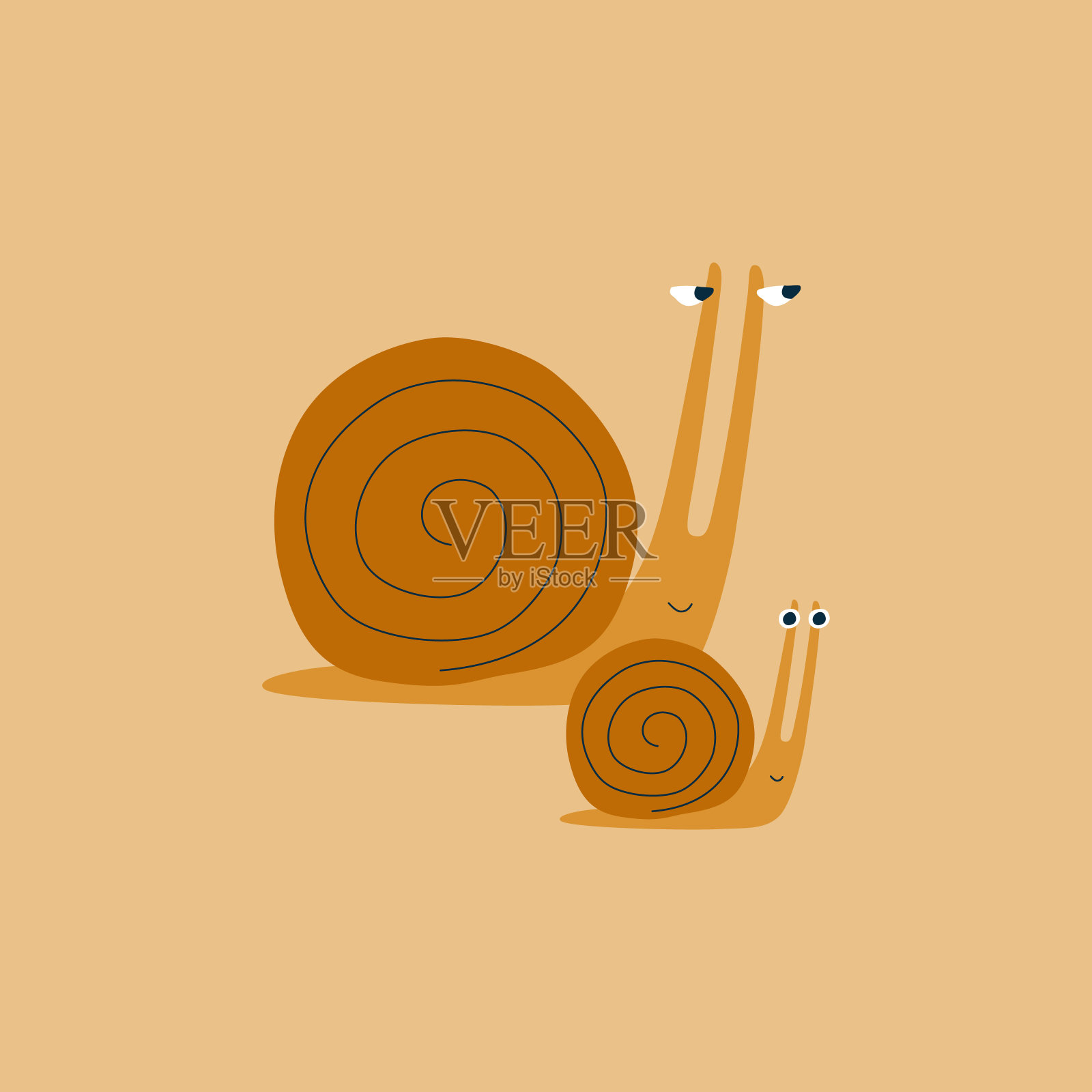 可爱的蜗牛手绘矢量插图。有趣的小角色。可爱的棕色蛞蝓在平坦的风格。设计元素图片