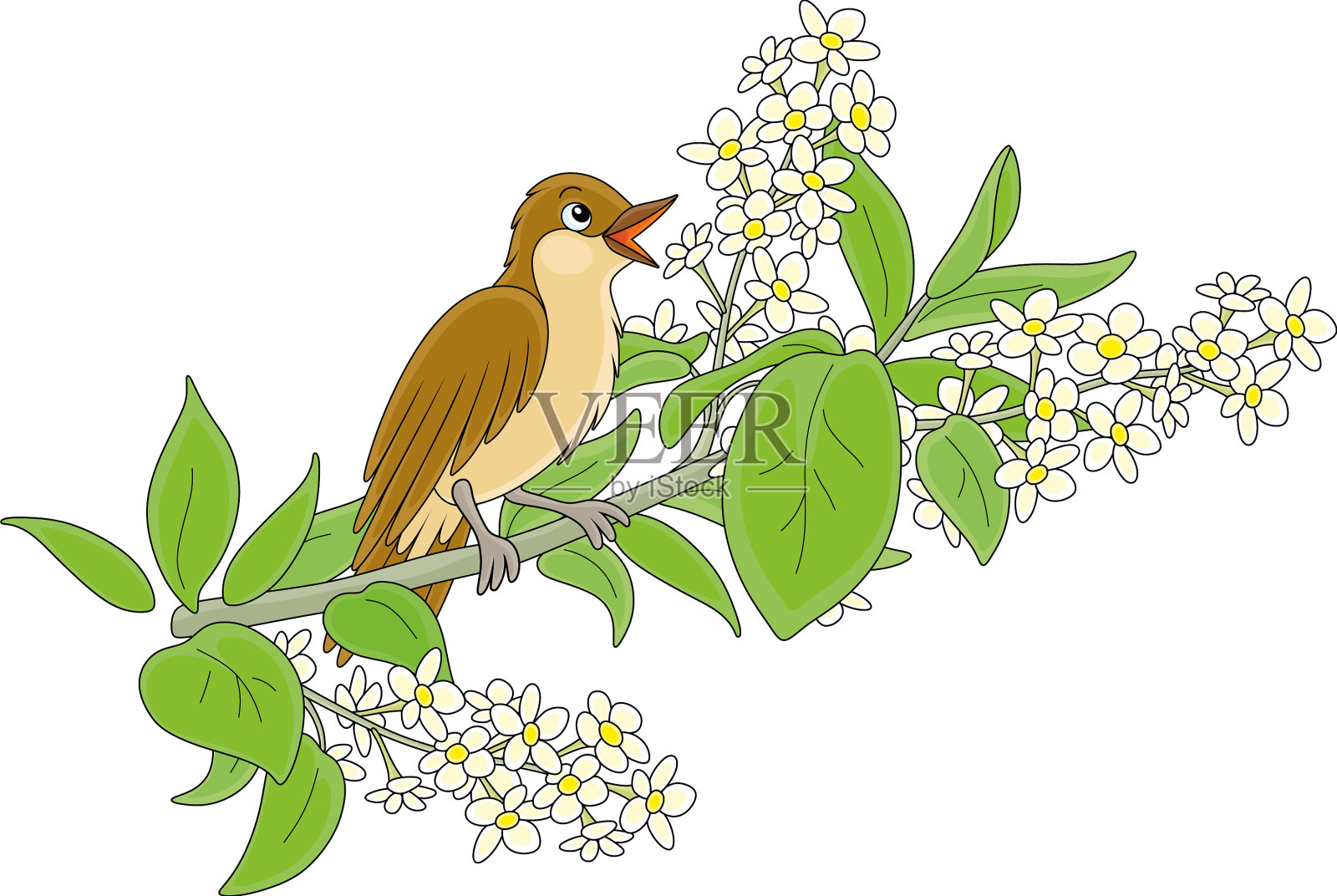 夜莺在花枝上歌唱设计元素图片