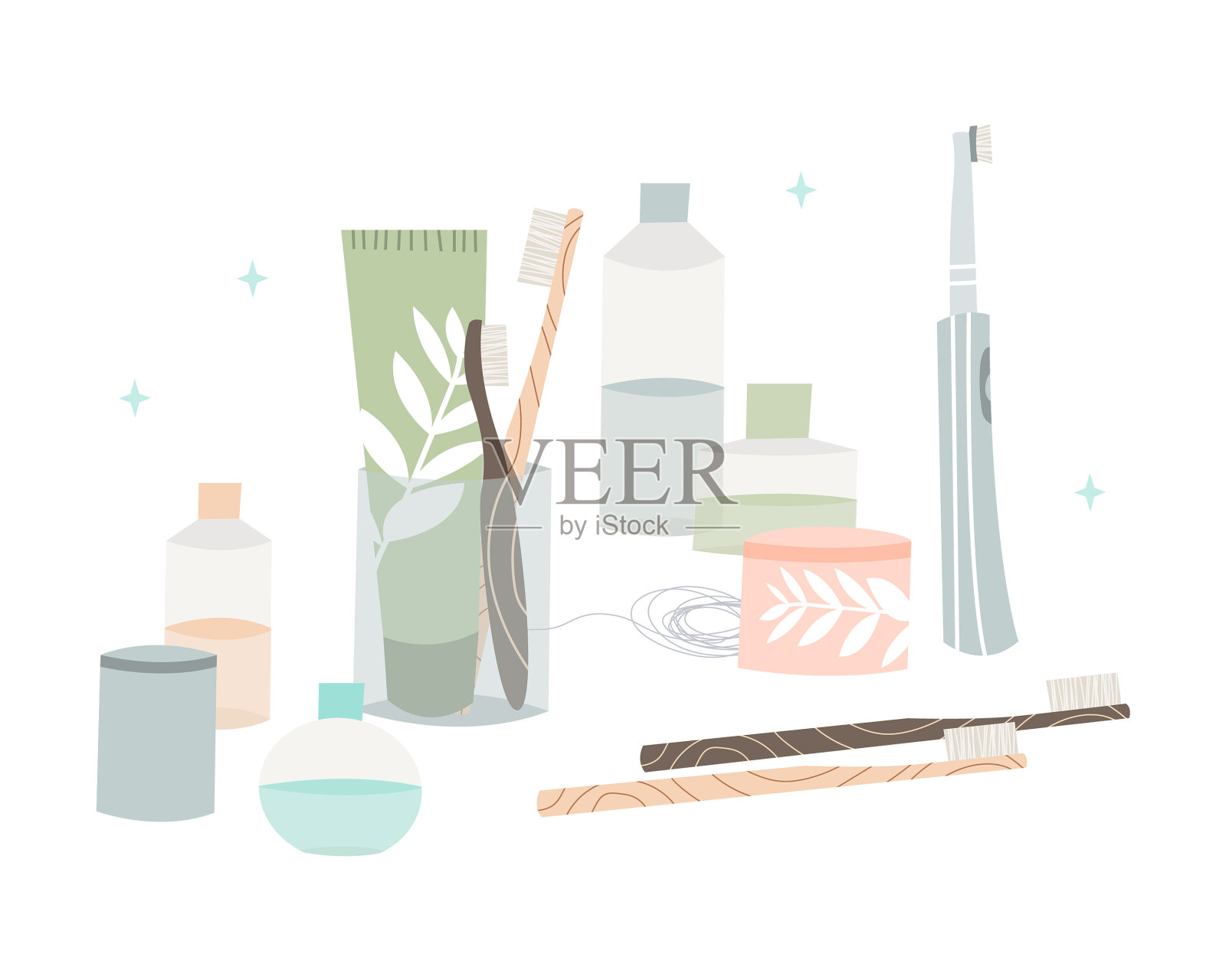 口腔护理及口腔清洁工具——竹材插画图片素材