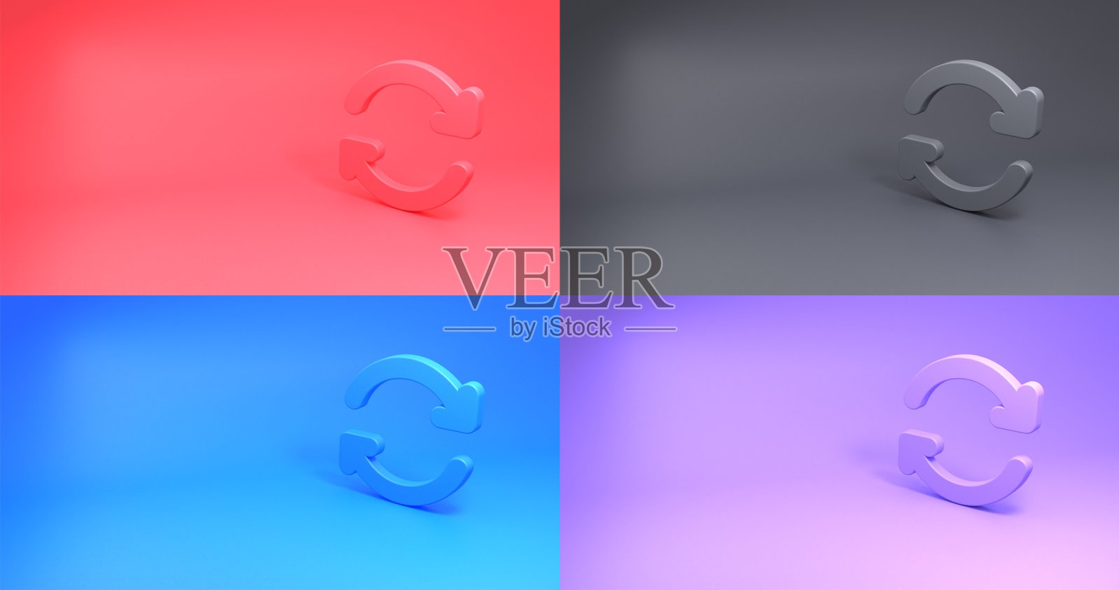 黄色、灰色、蓝色、紫色刷新图标照片摄影图片