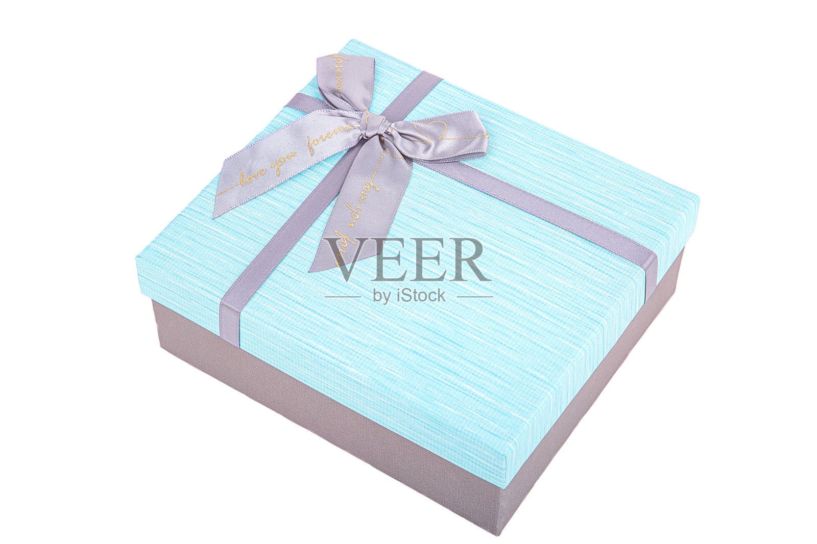 灰蓝色礼盒与一个蝴蝶结在一个白色的背景照片摄影图片