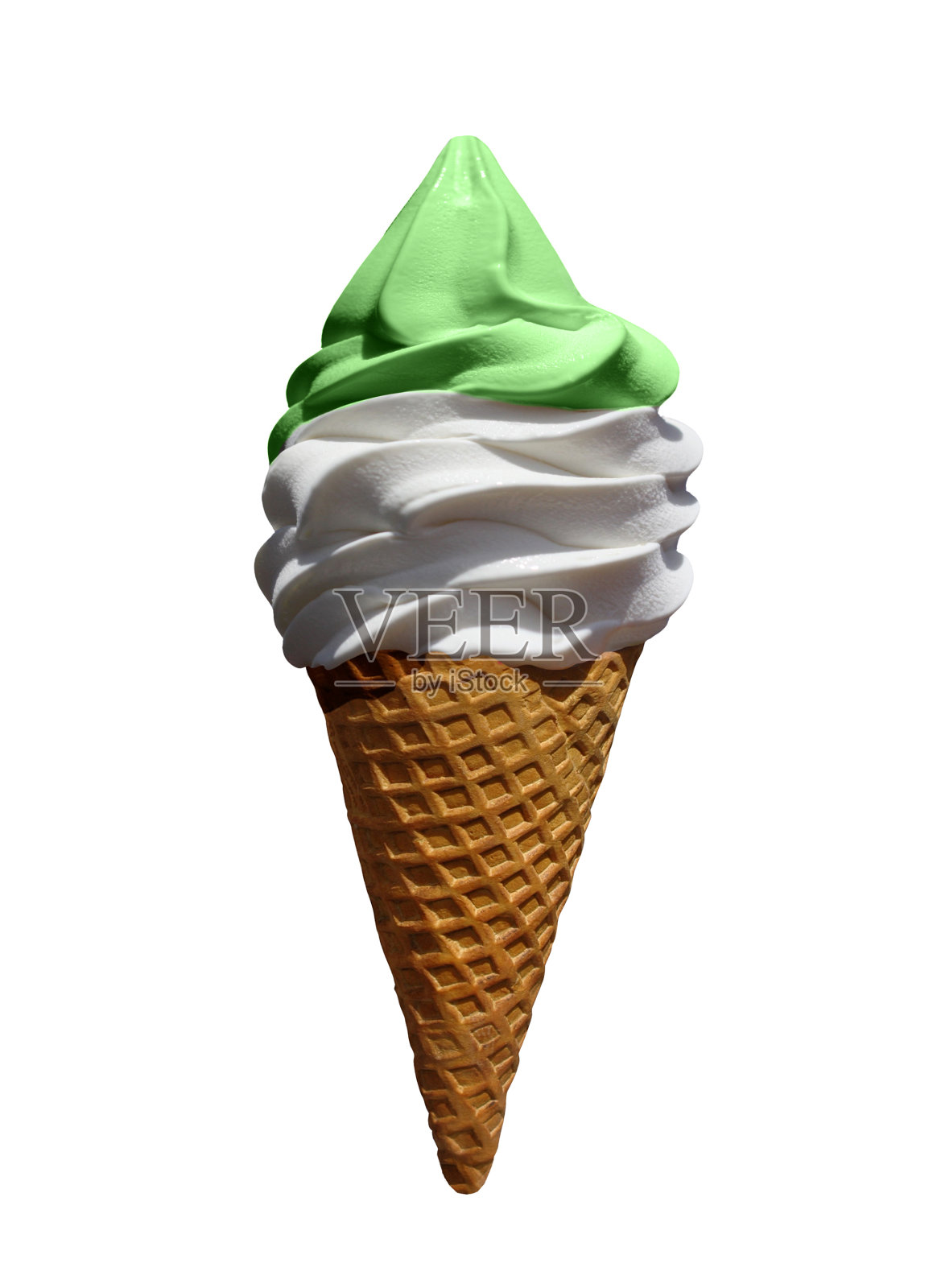 冰淇淋，蛋筒奶油和开心果孤立在白色上照片摄影图片