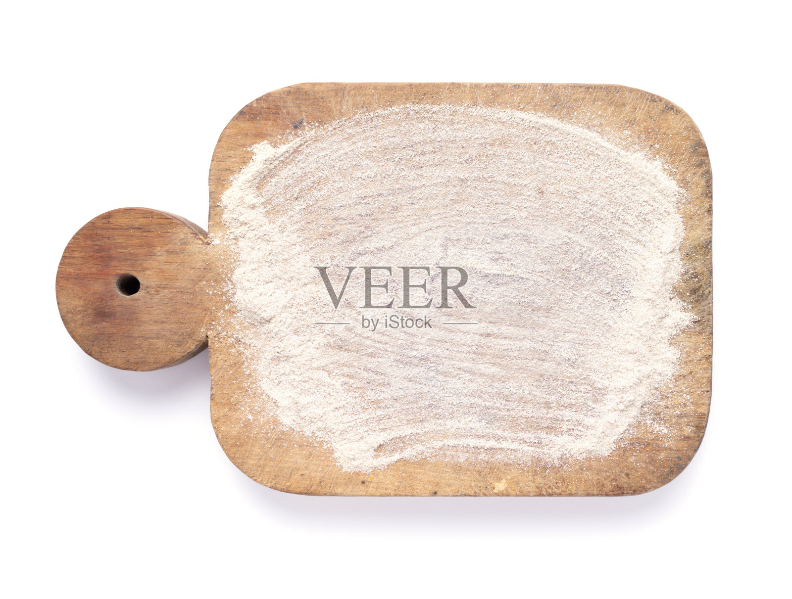 木切菜板和散粉隔离在白色背景上照片摄影图片