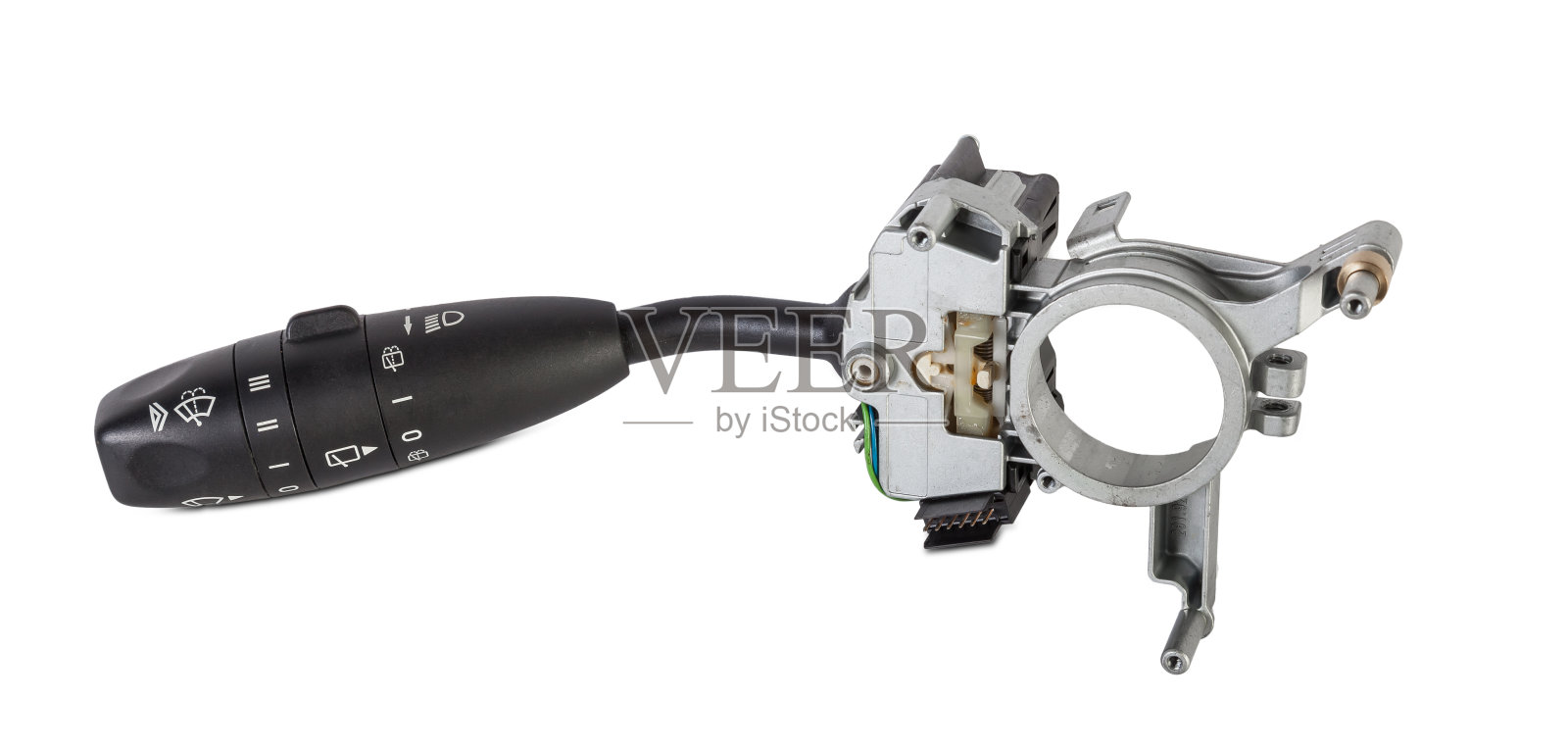 开关臂杆控制信号灯左转或右转和大灯车打开模式。汽车服务行业。备件目录照片摄影图片