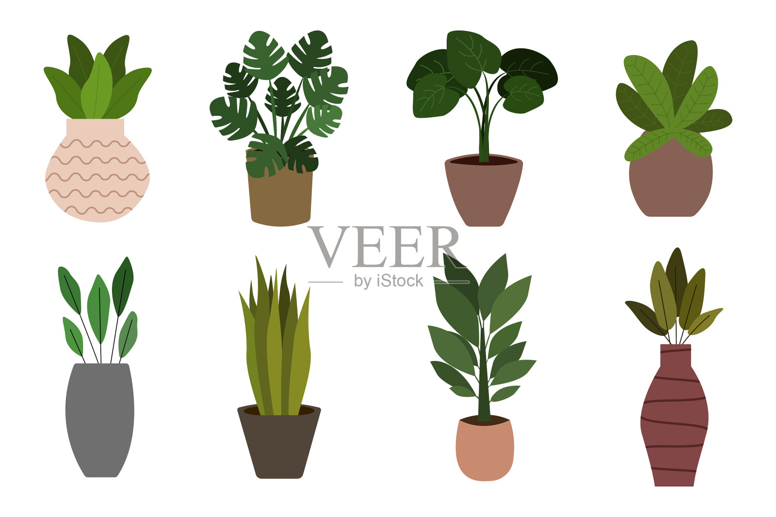 房子植物。不同的植物图标集矢量设计。设计元素图片