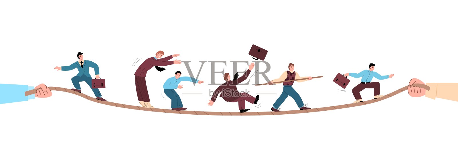 手握绳索与人平衡，平面矢量插图孤立。插画图片素材