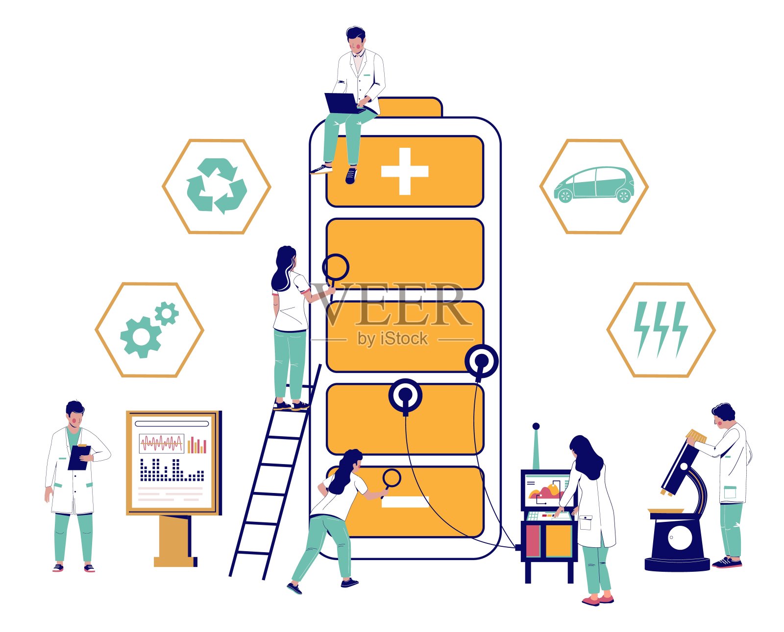 科学家提供电池测试矢量生态概念插画图片素材