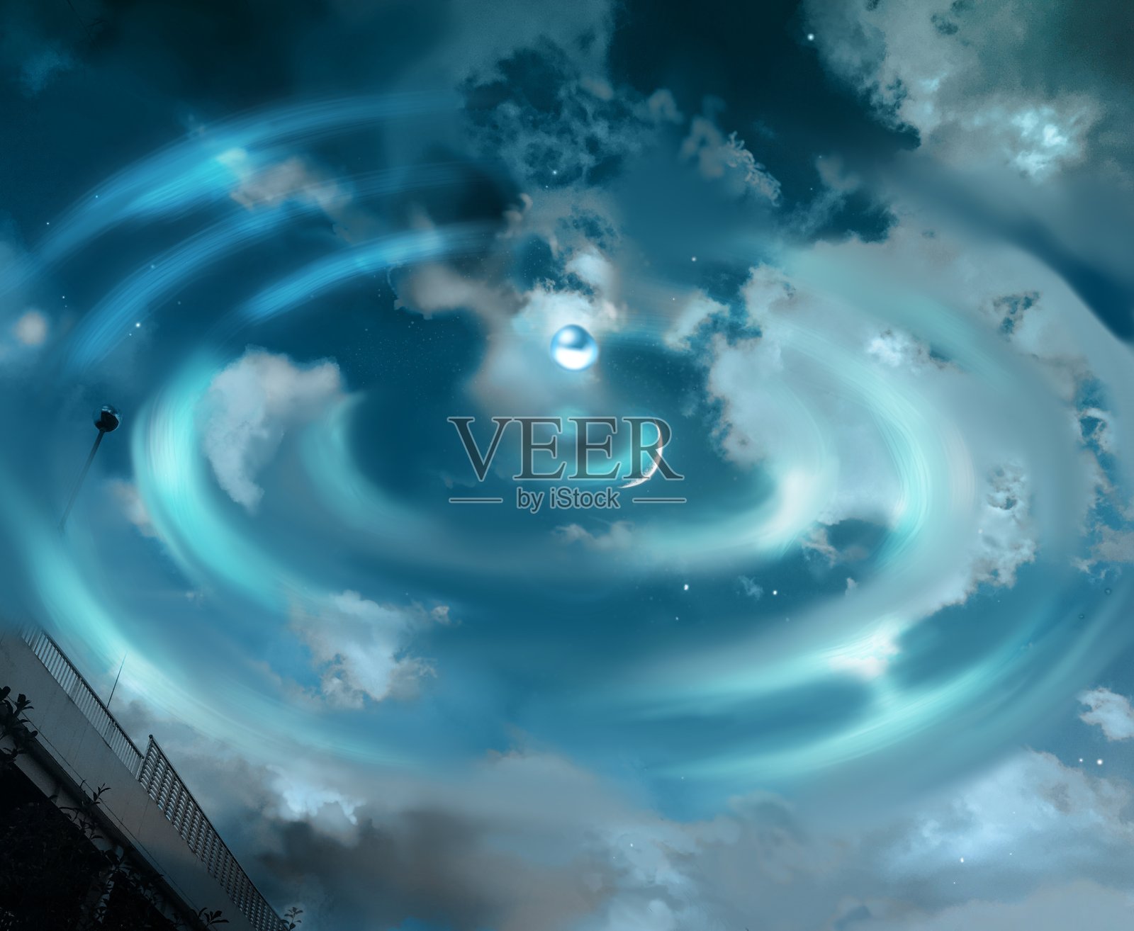 水波映照着美丽的夜空景观。插画图片素材