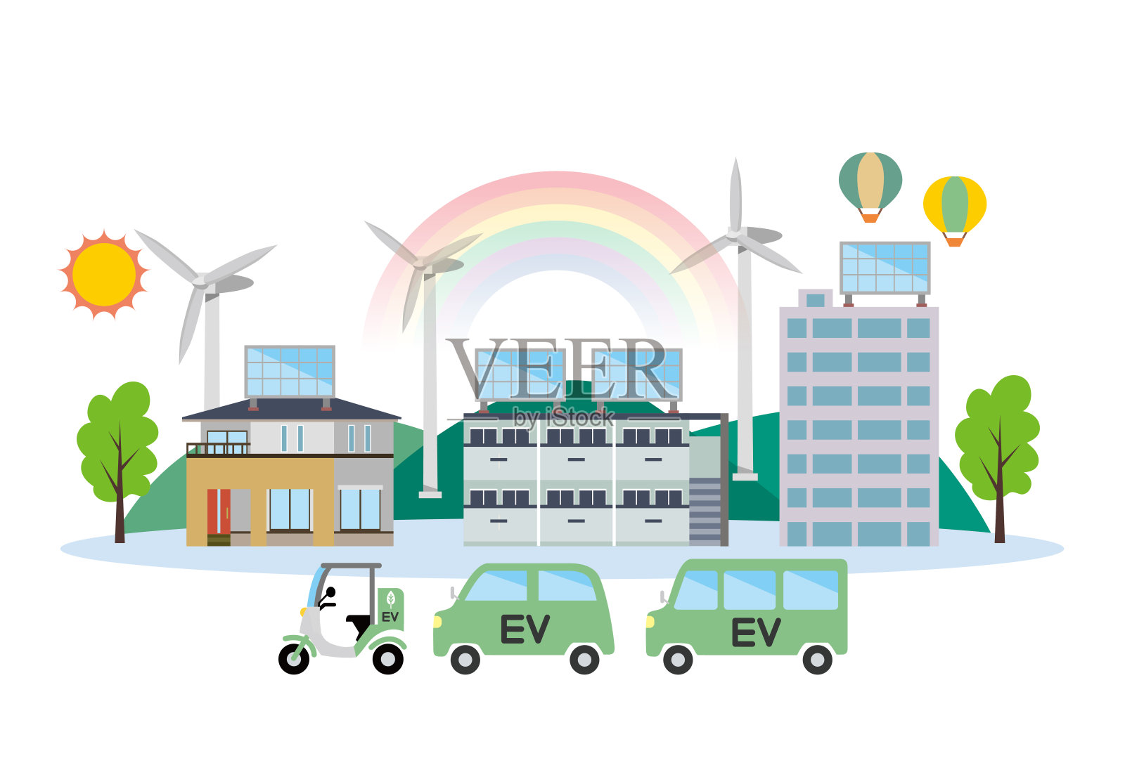 清洁能源生态太阳能电动车设计元素图片