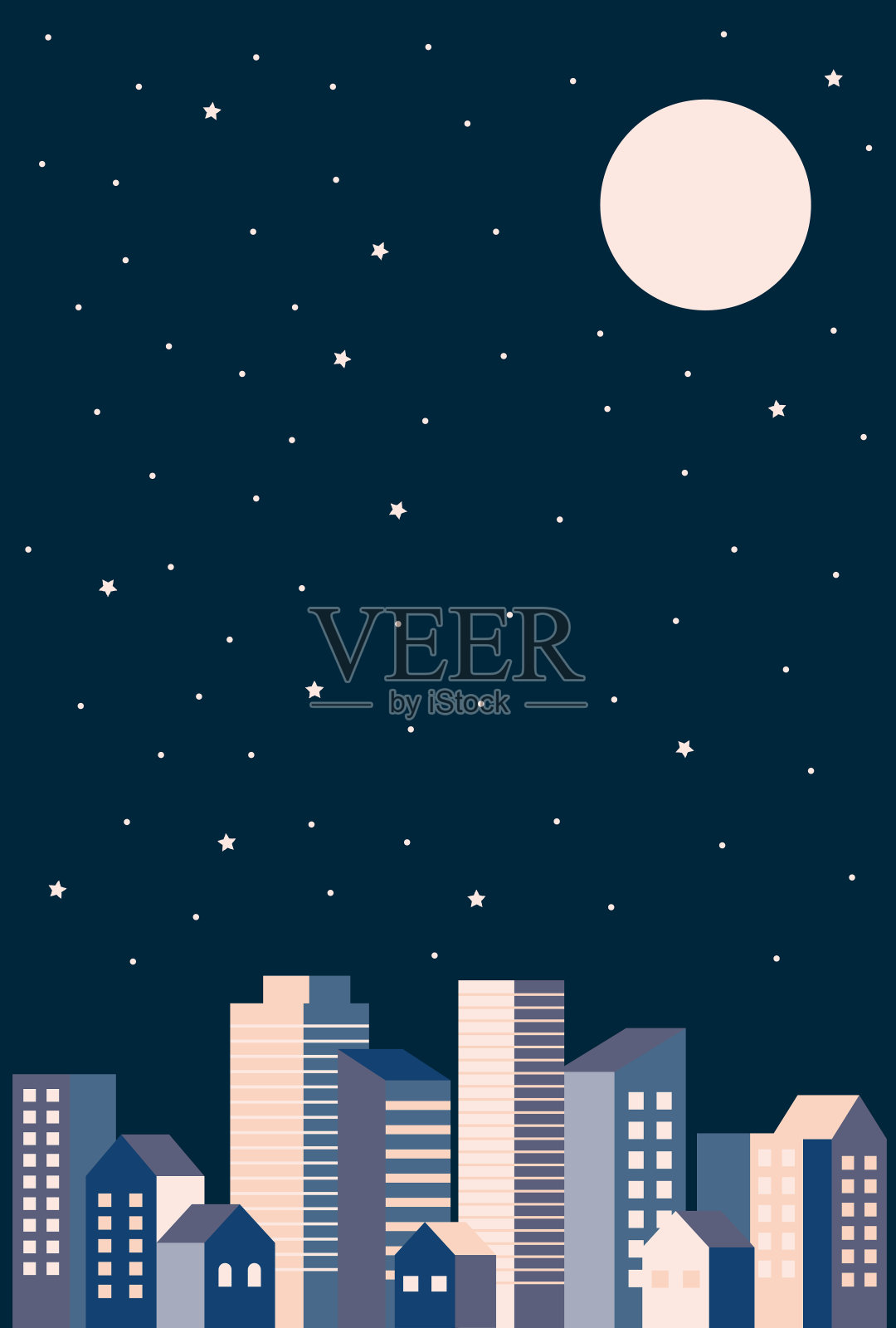 简单而时尚的建筑在晚上的插图插画图片素材