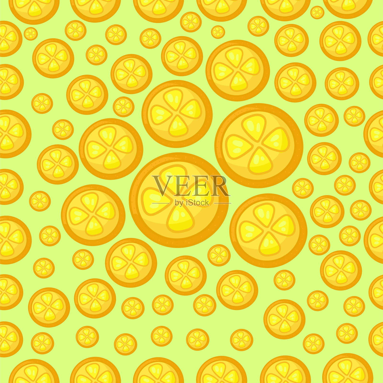 可爱清爽的无缝图案，水果风格在向量。美味的橙色设计，用于室内装饰，印刷海报，贺卡，商业横幅，包装。插画图片素材