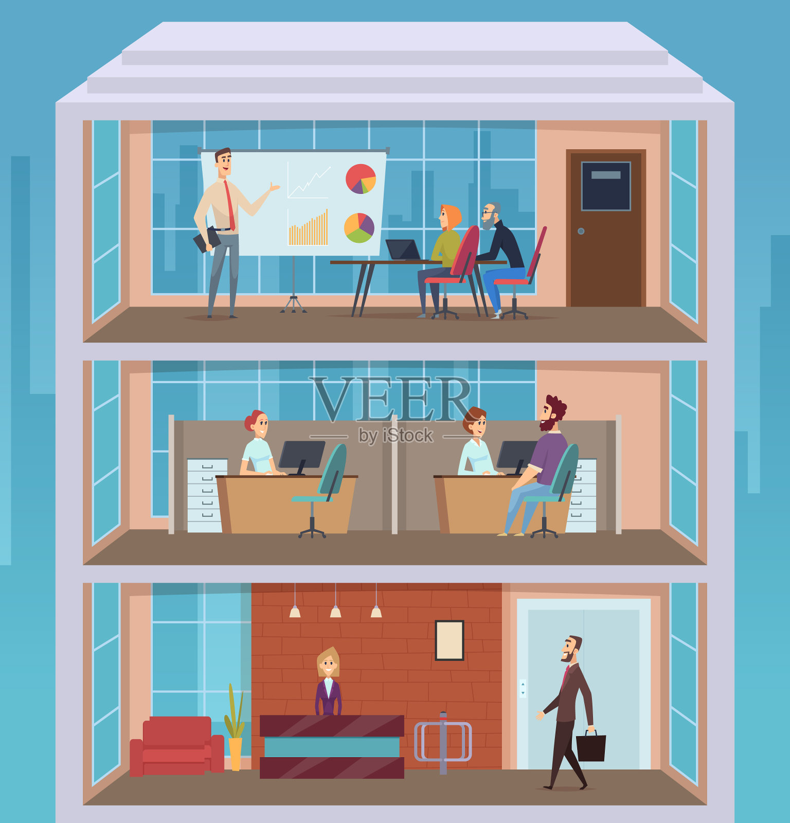 商务中心写字楼繁忙人士插画图片素材