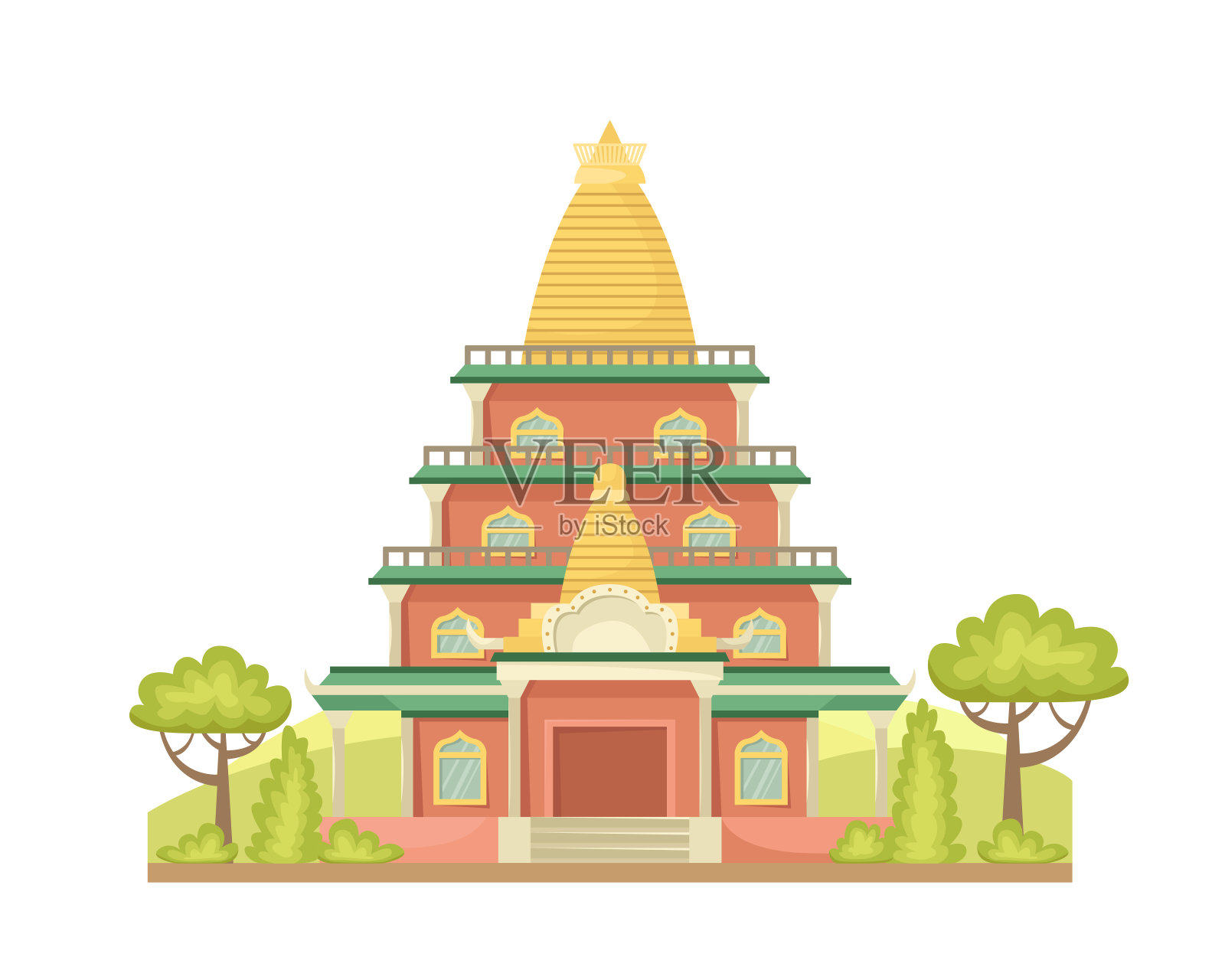 一个佛教寺庙的矢量插图。宗教建筑的建筑。平的风格插画图片素材