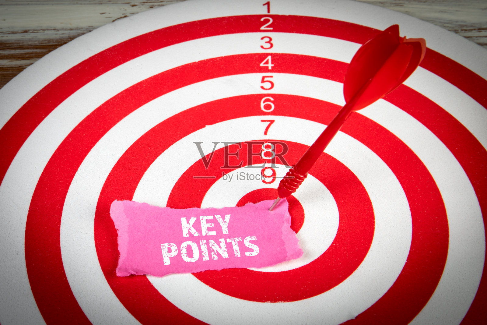 要点。一张写着文字的纸，别在目标的中心照片摄影图片