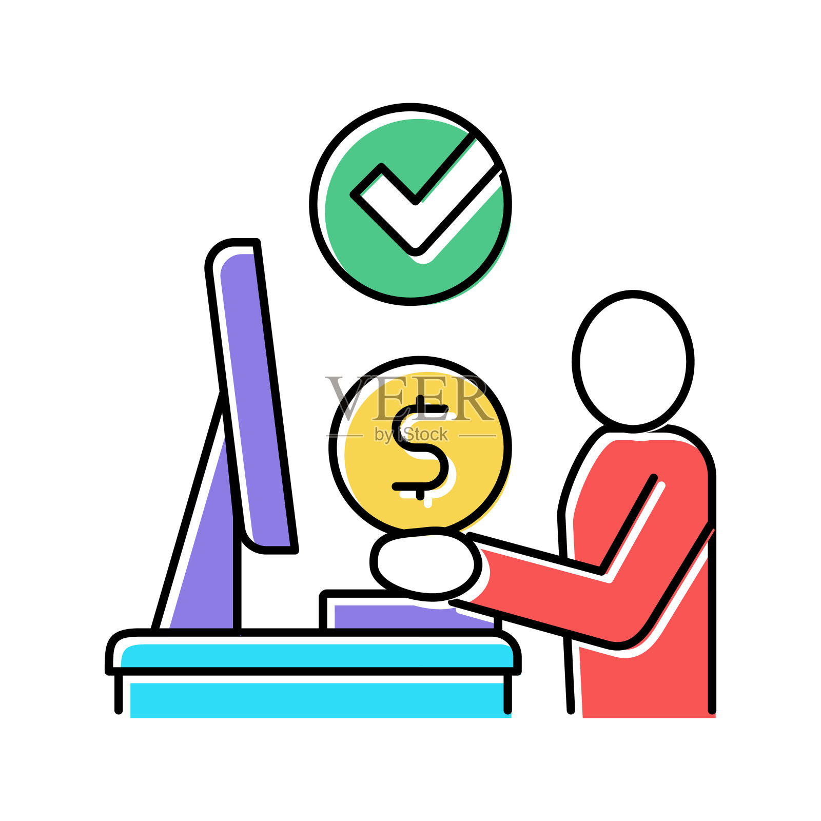 网上购买或订阅彩色图标矢量插图插画图片素材