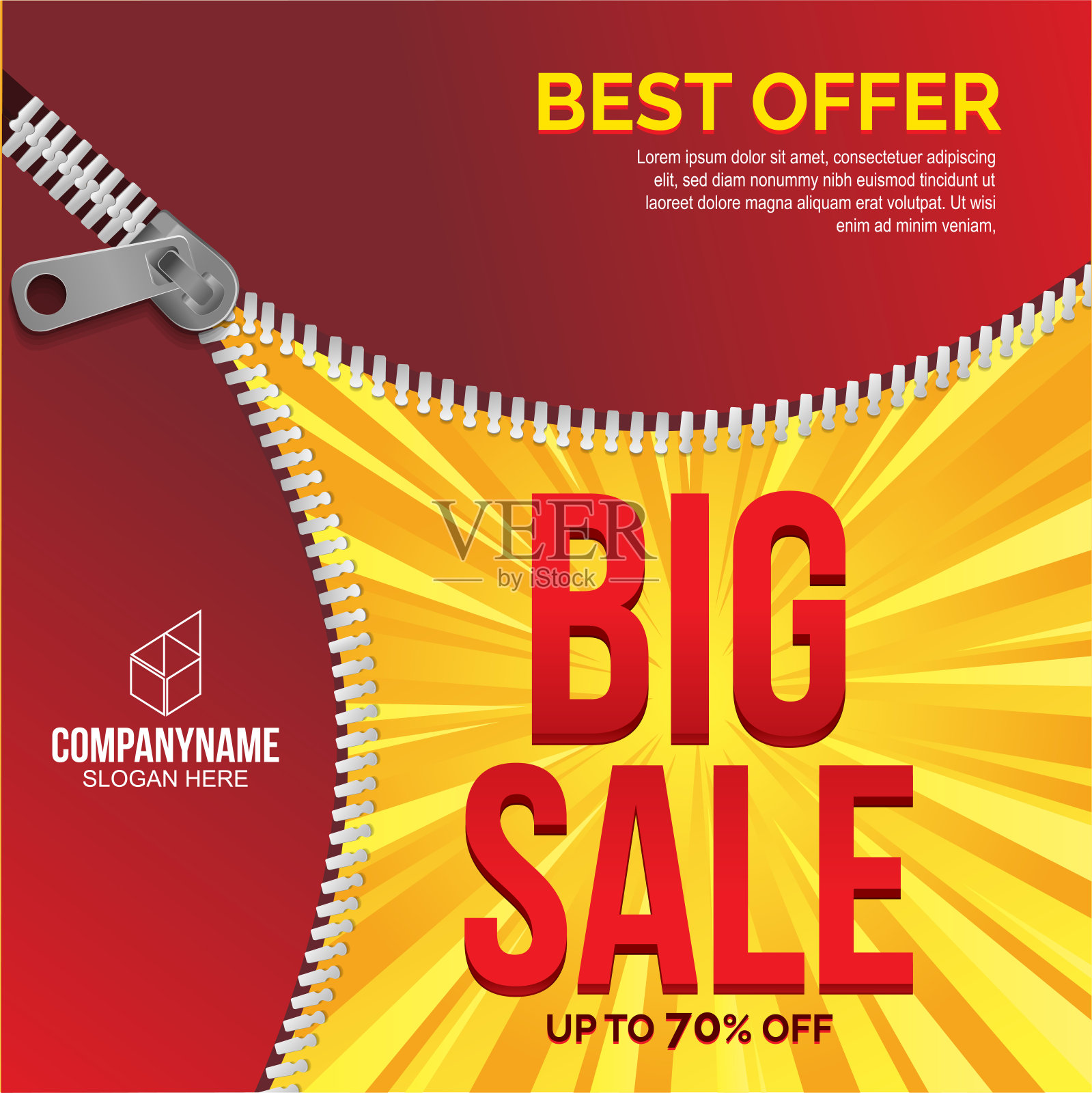 大减价拉链横幅在平面设计，背景矢量插图设计模板素材