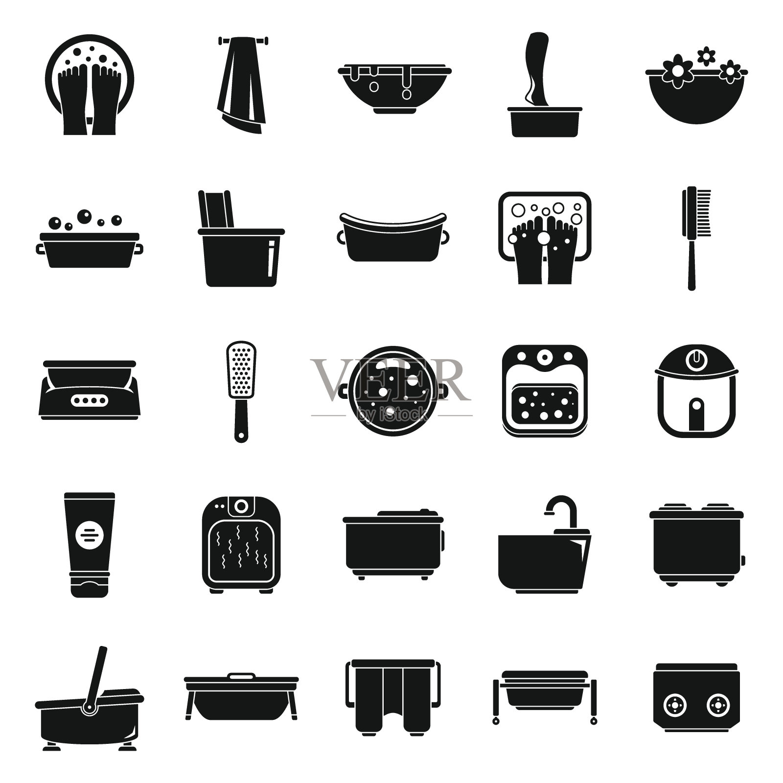 足浴图标设置简单向量。美丽平静的图标素材