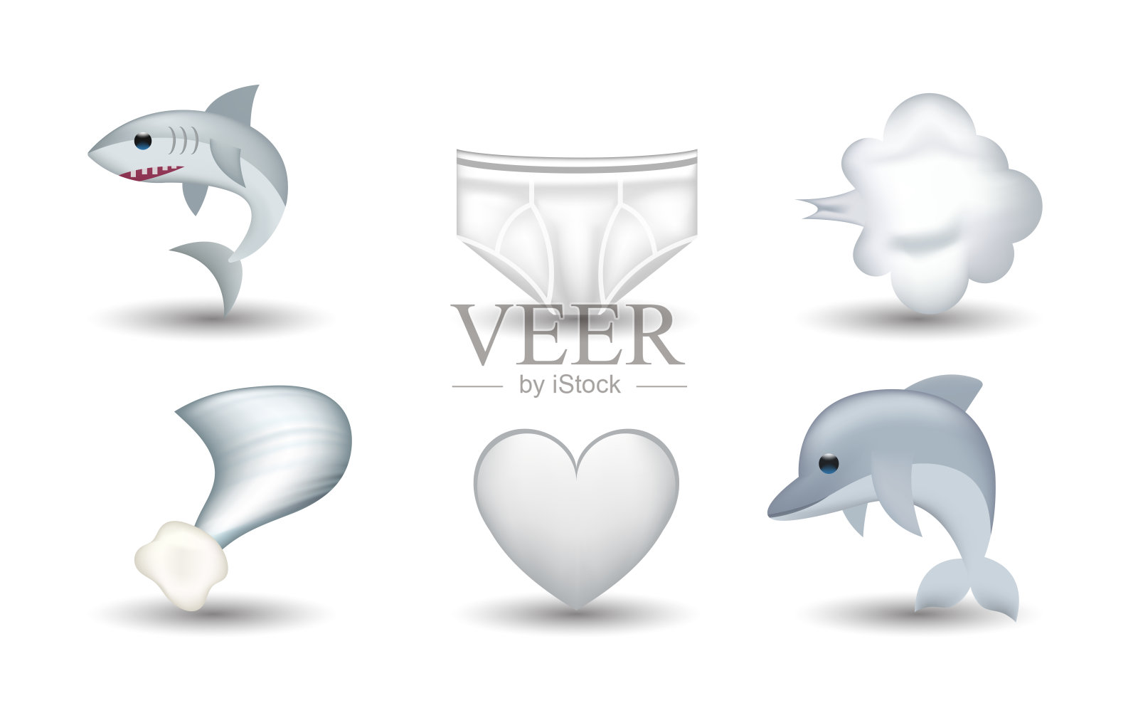 鲨鱼，内衣，风暴，白心，海豚矢量表情符号插图插画图片素材