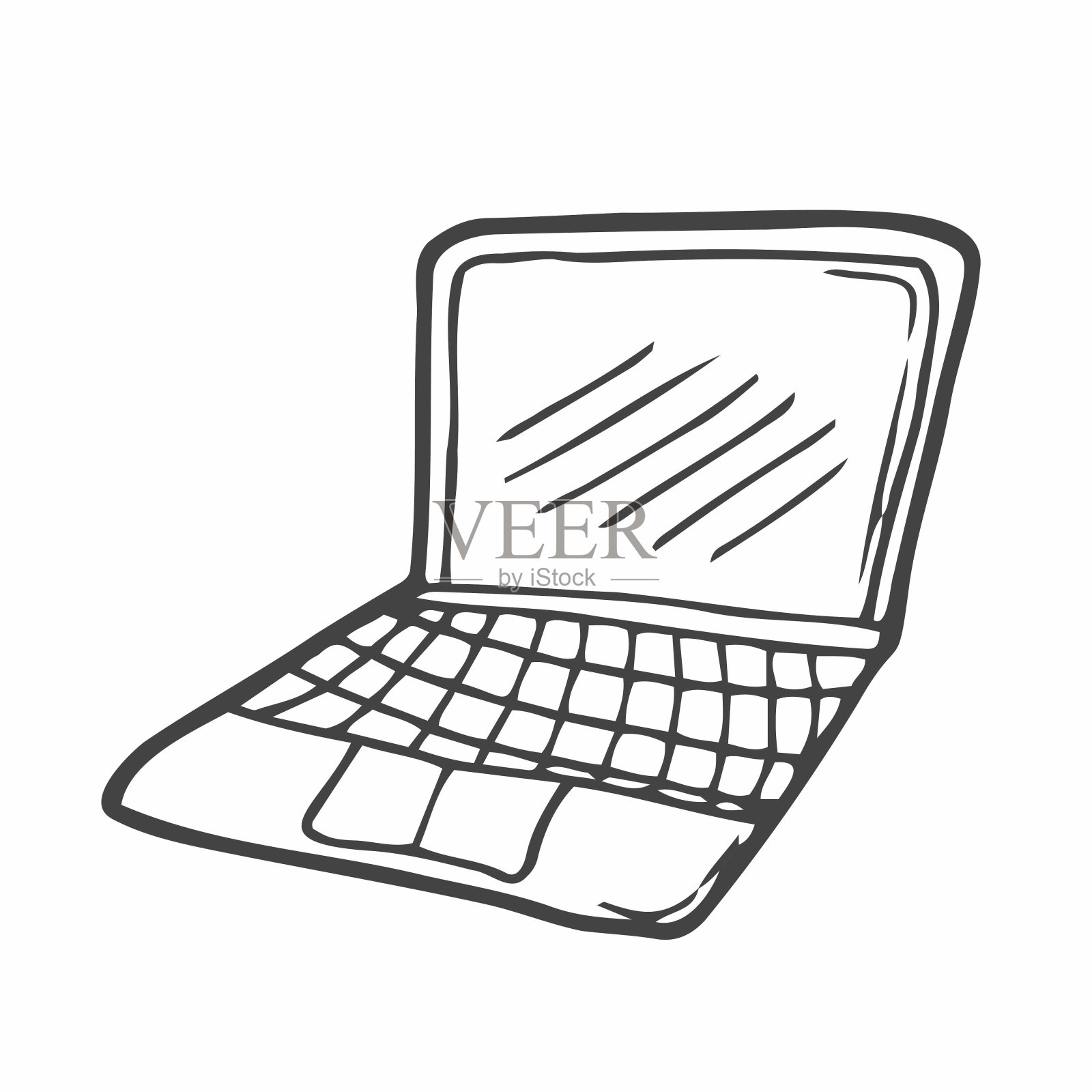 涂鸦笔记本电脑图标在向量。手绘笔记本电脑图标。涂鸦电脑图标。手绘电脑图标。插画图片素材