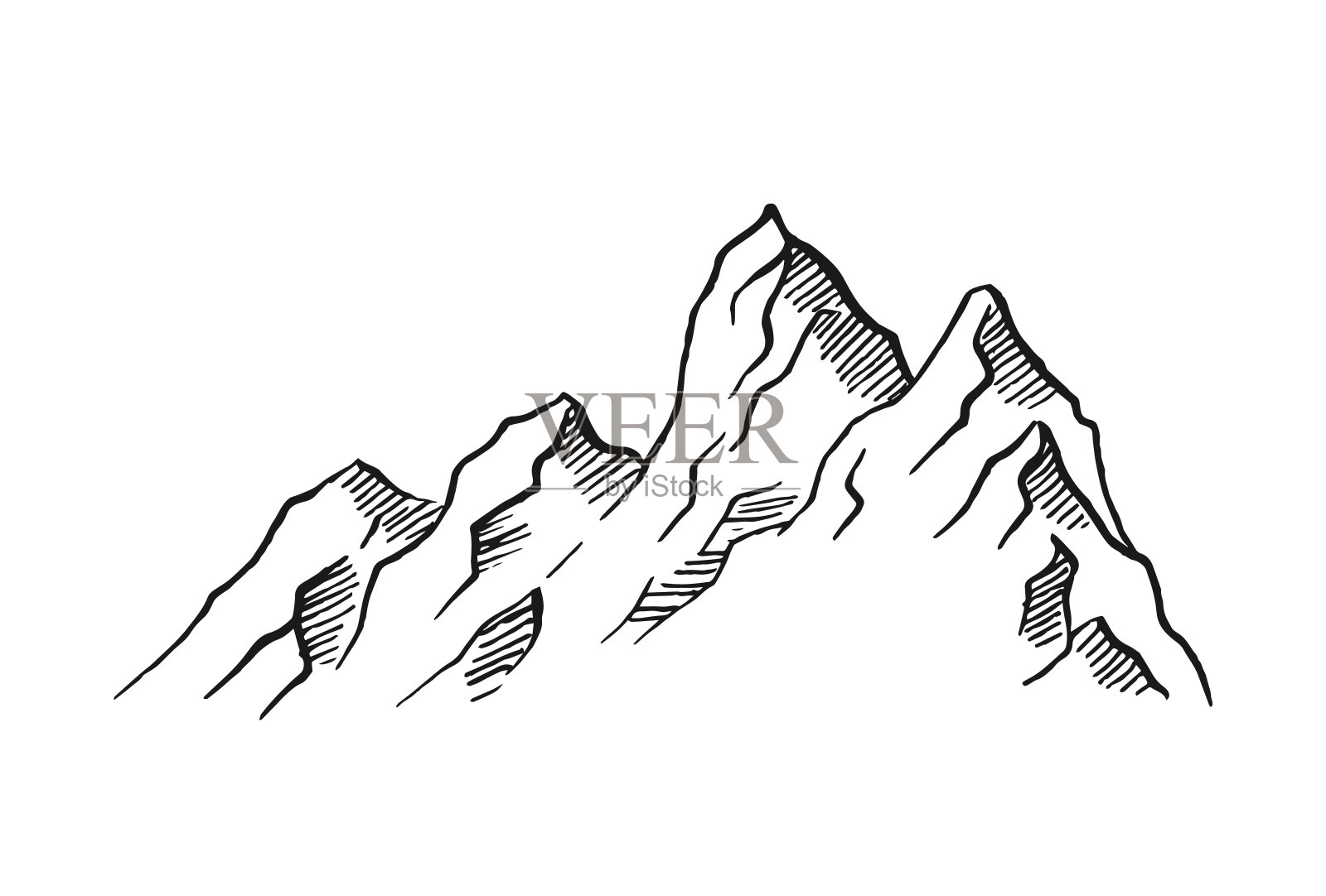 山脉。手绘岩石山峰。矢量插图。插画图片素材