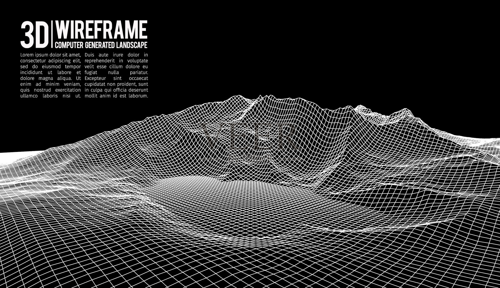 抽象矢量景观背景。网格网络空间景观。三维技术矢量图插画图片素材