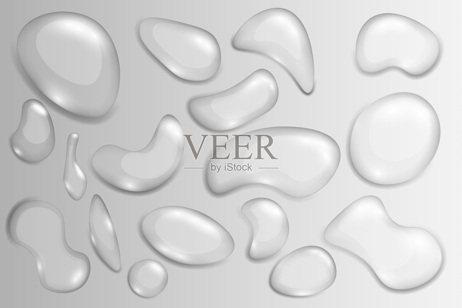 逼真的水滴、气泡、雨水、水、泡沫。插画图片素材