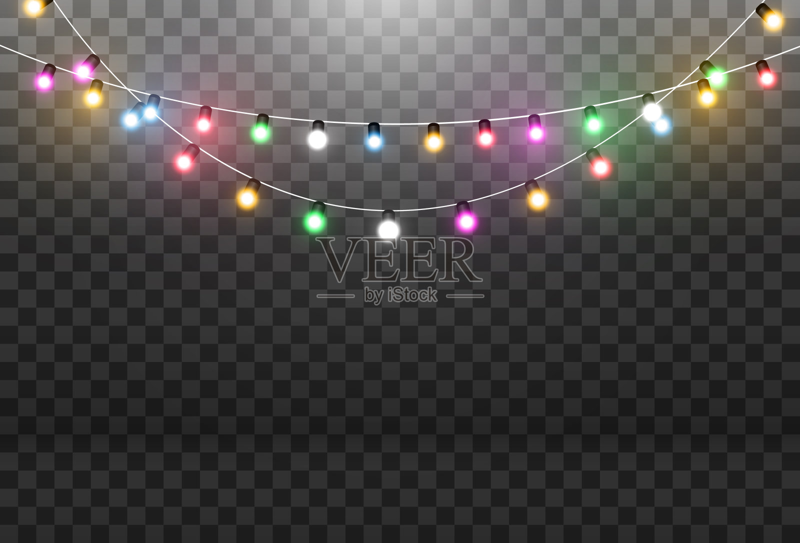 一个透明背景上的光花环的矢量插图。照片摄影图片