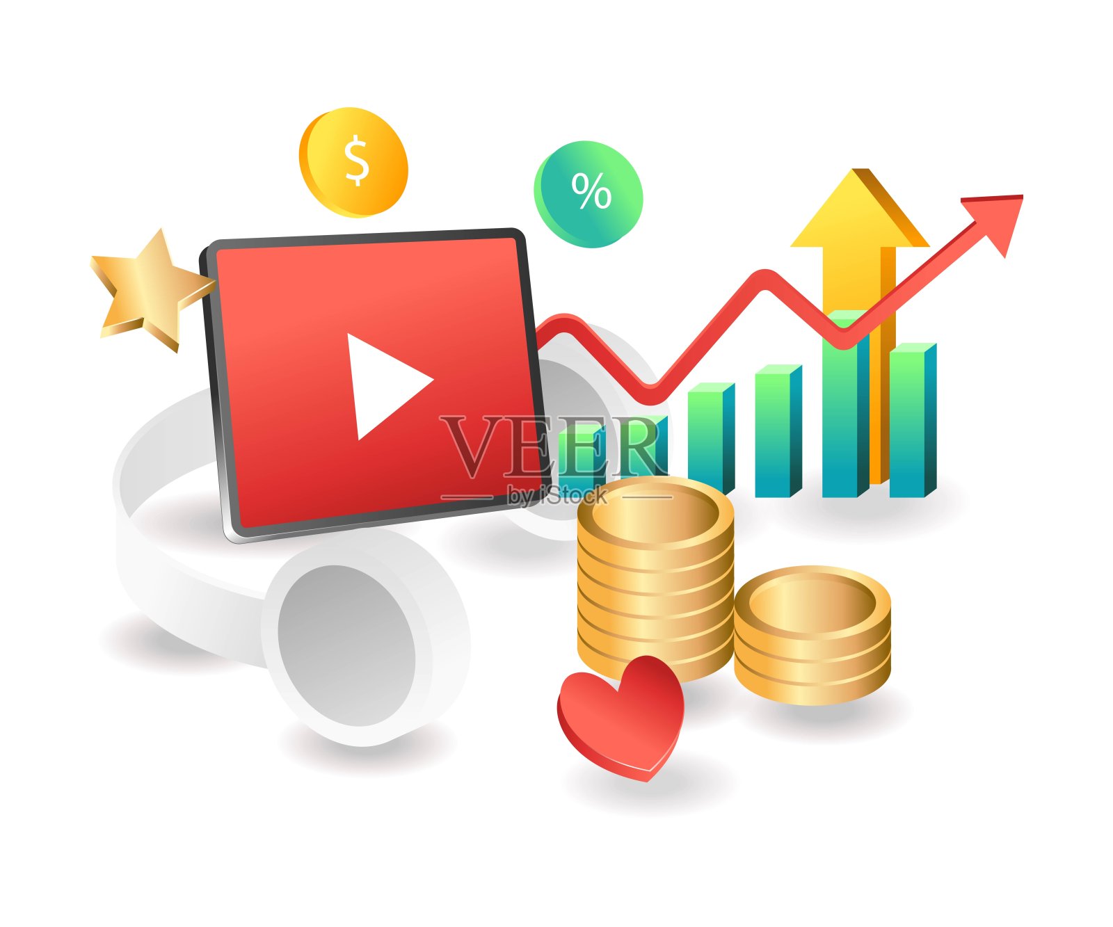 平面等距概念插图。数字营销视频内容分析插画图片素材