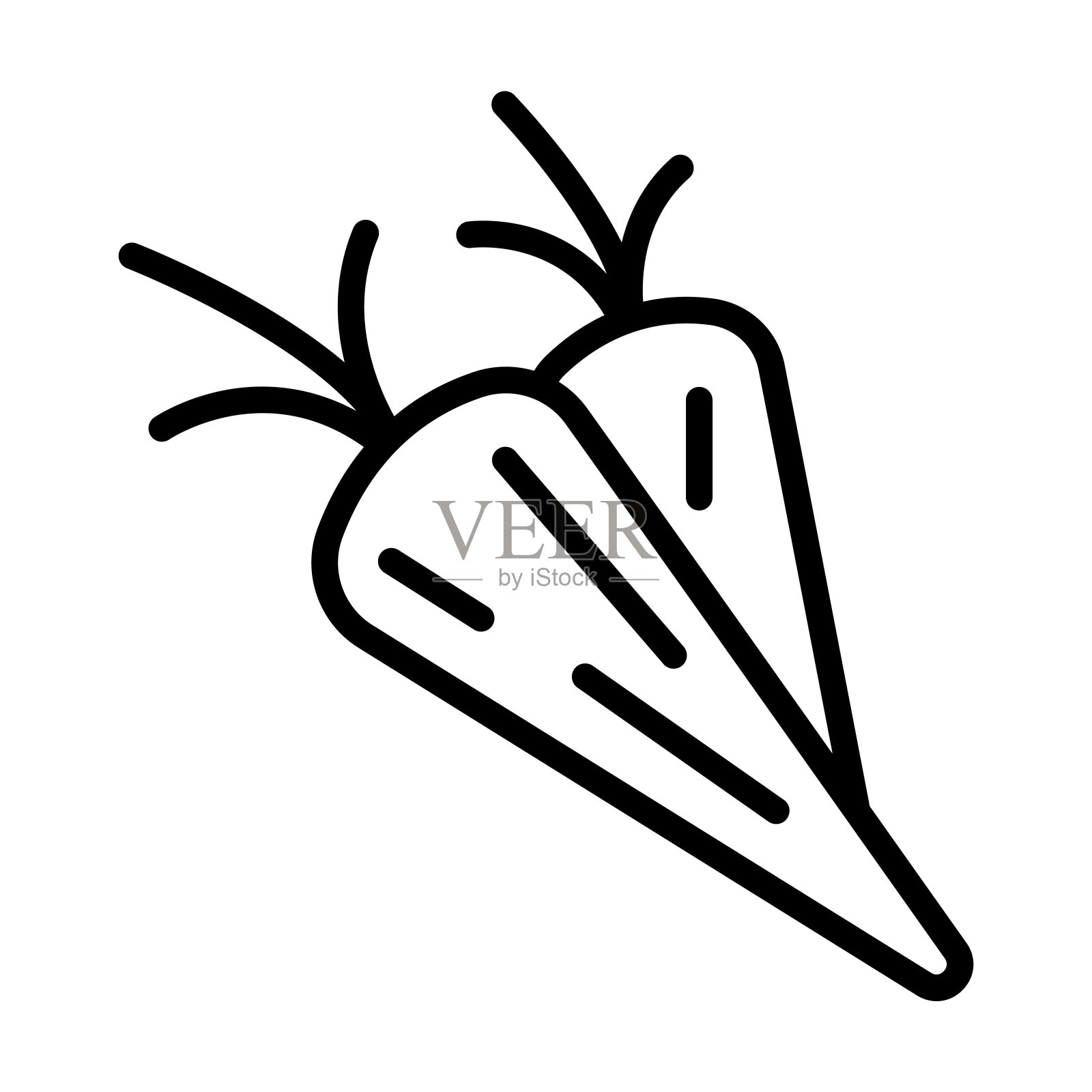 从水果和蔬菜收集的胡萝卜图标。瘦线性胡萝卜，食物，素食轮廓图标孤立在白色背景。线向量胡萝卜符号，网络和移动符号。插画图片素材