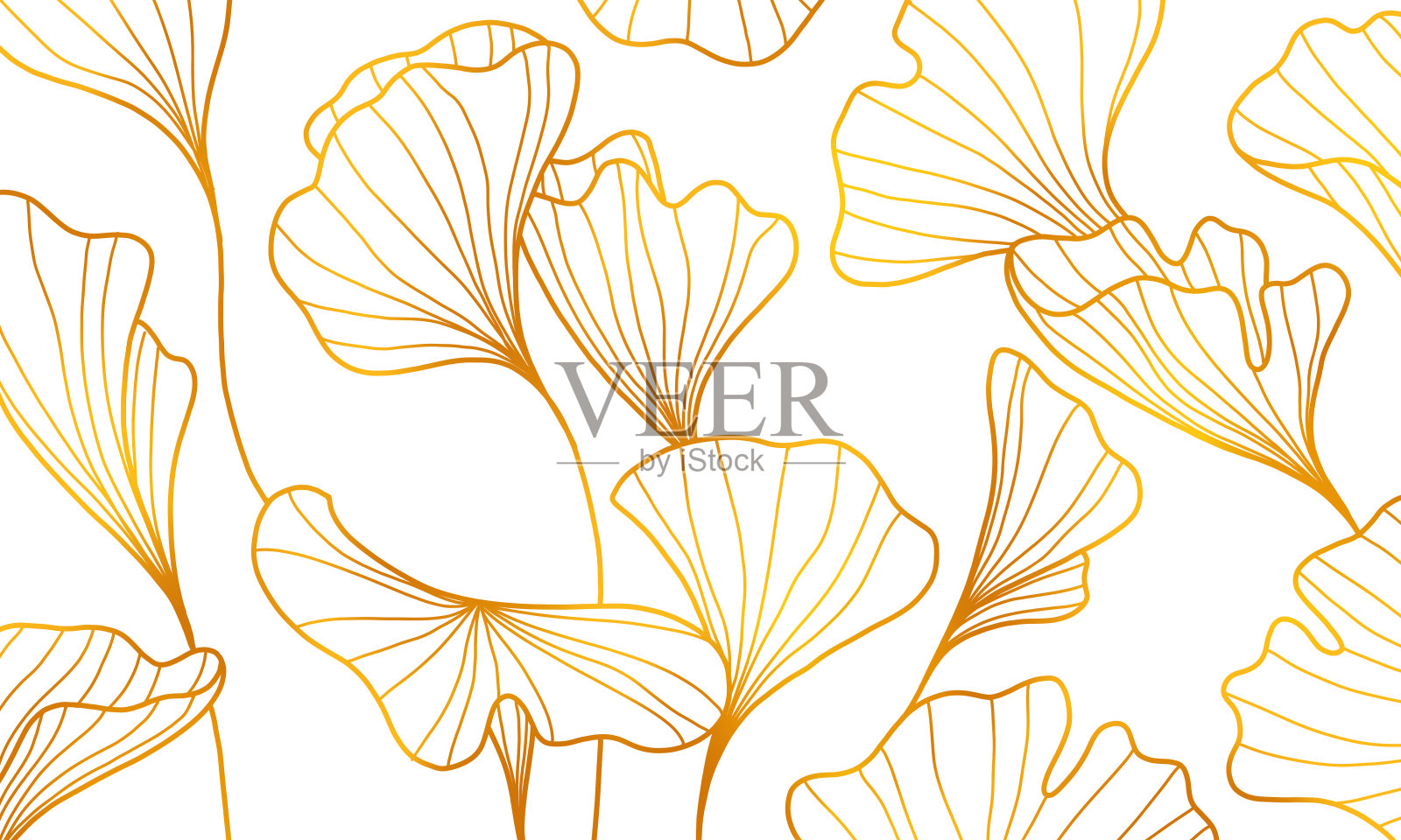 金色的叶子和花的背景。装饰艺术风格的豪华花卉。经典的黄金自然图案设计插图。插画图片素材