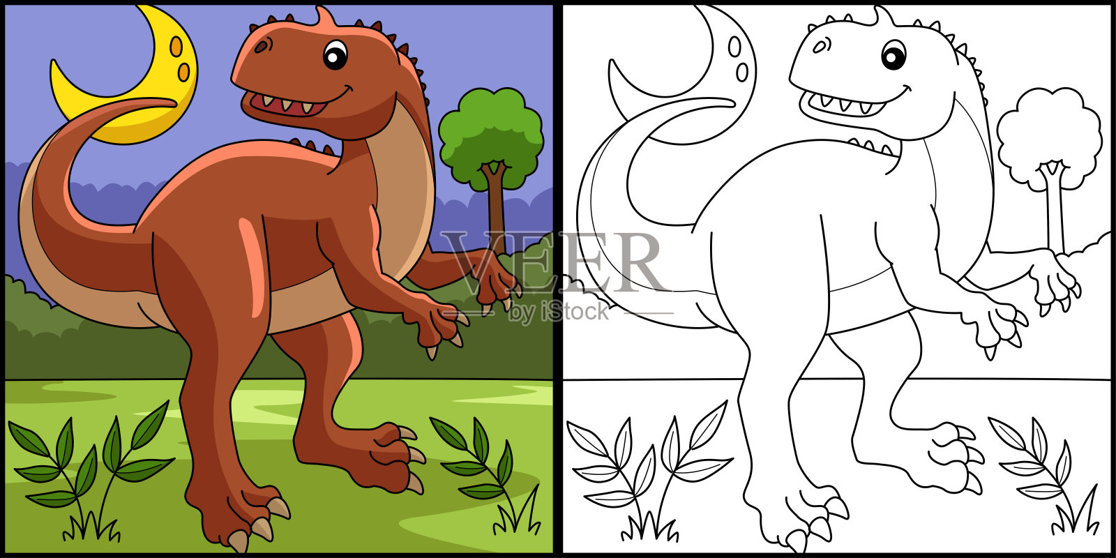 Rajasaurus恐龙着色页插图插画图片素材