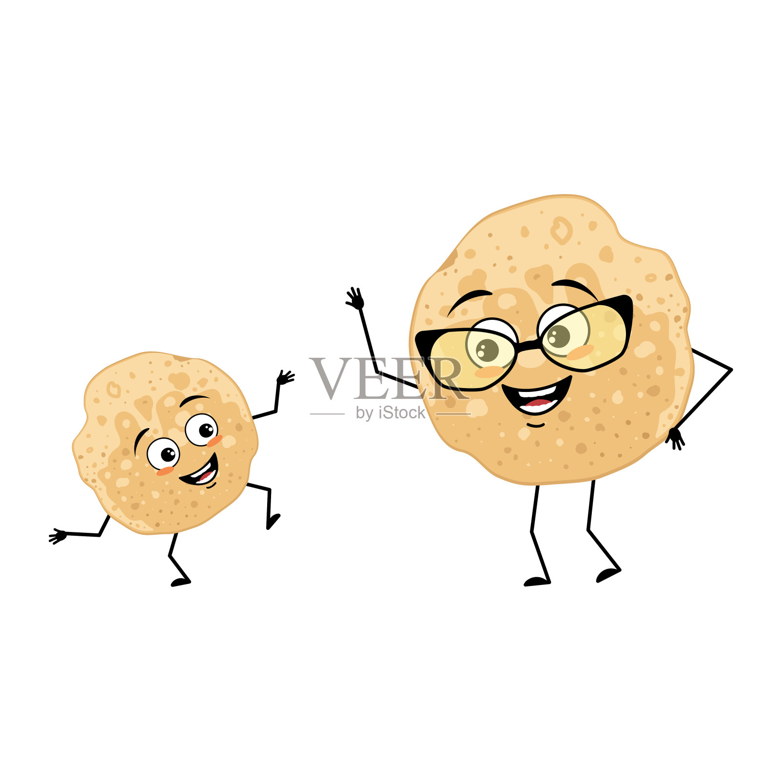 戴着眼镜的煎饼奶奶和跳舞的孙子性格喜气洋洋设计元素图片